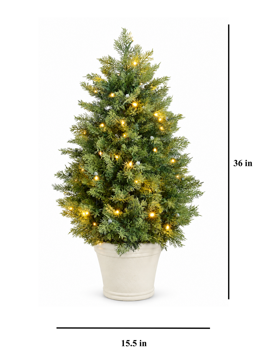 Gonice Pre-Lit Artificial Christmas Tree — One-Piece Potted Tree with Warm White LEDs
