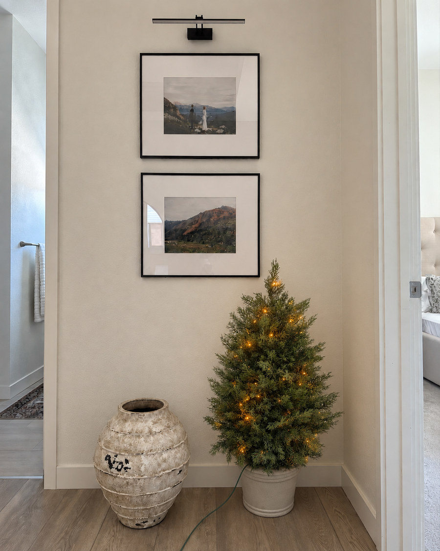 Gonice Pre-Lit Artificial Christmas Tree — One-Piece Potted Tree with Warm White LEDs