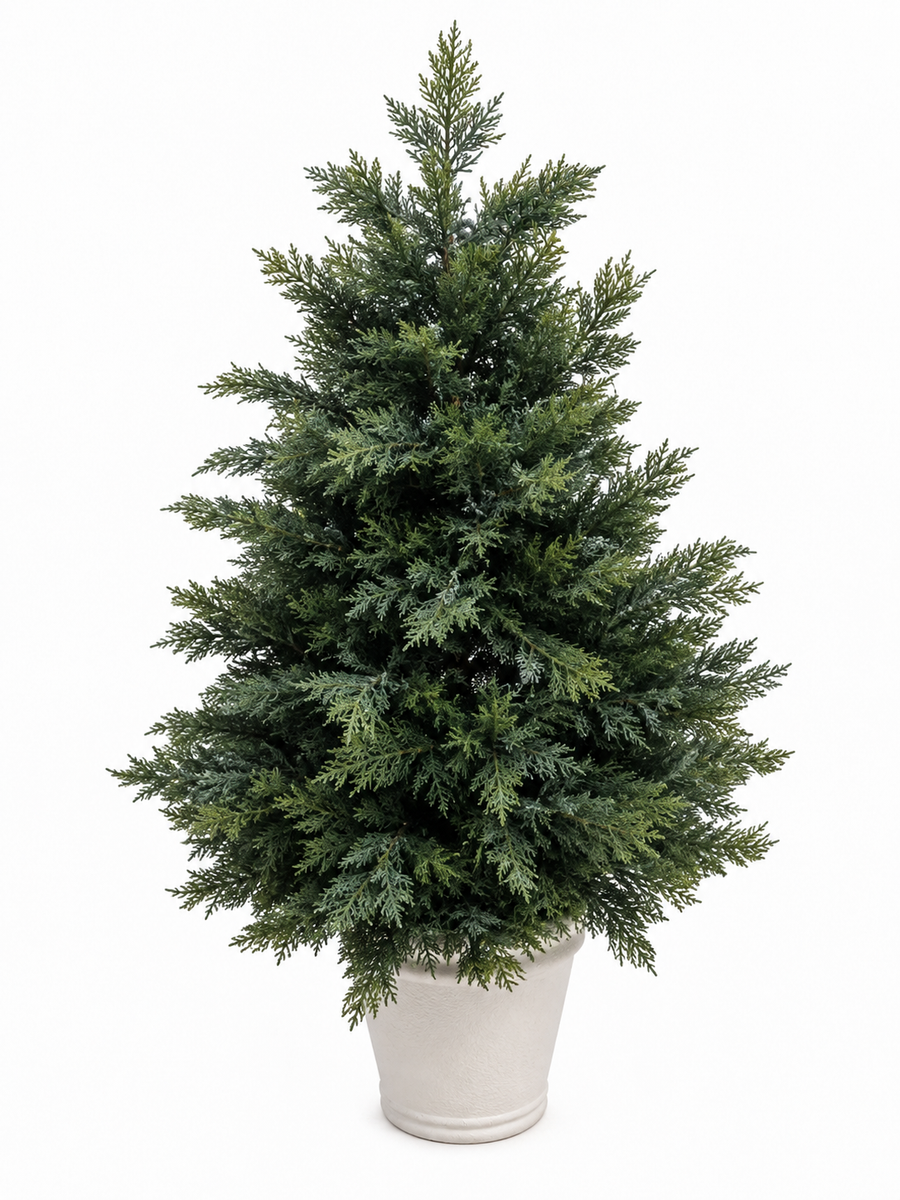 Gonice Pre-Lit Artificial Christmas Tree — One-Piece Potted Tree with Warm White LEDs