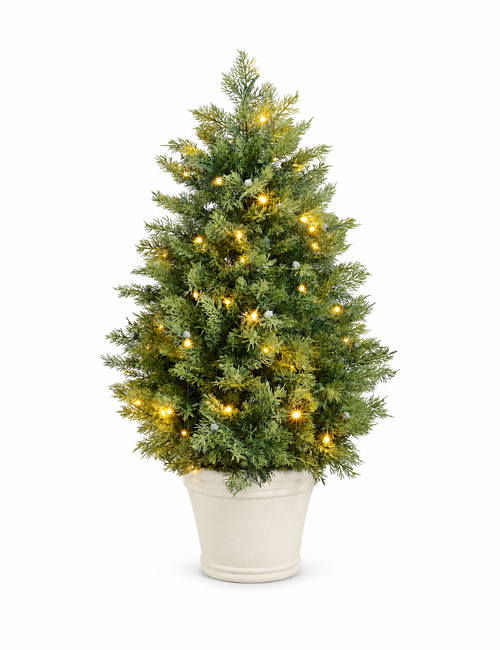 Gonice Pre-Lit Artificial Christmas Tree — One-Piece Potted Tree with Warm White LEDs