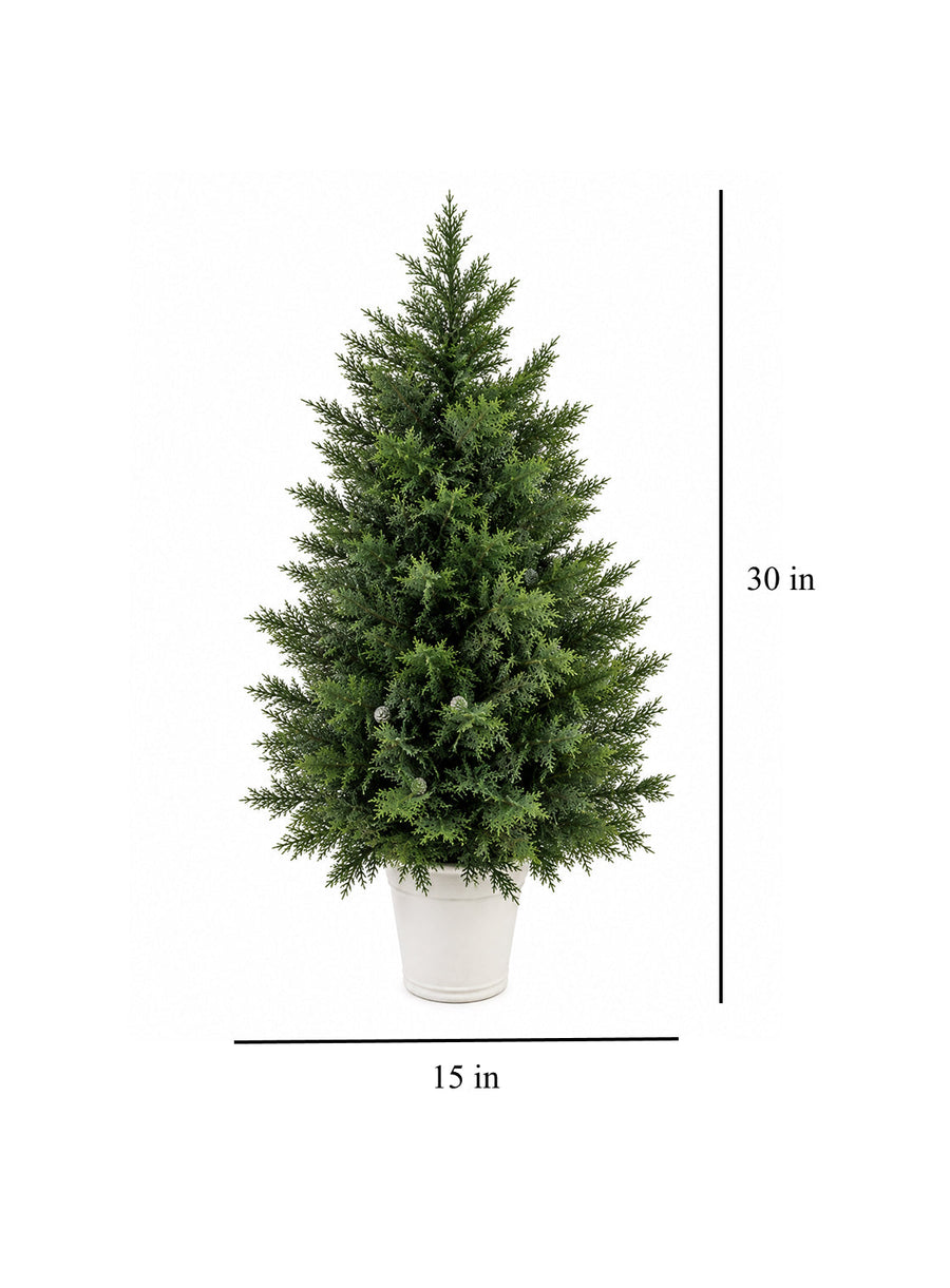 Gonice Pre-Lit Artificial Christmas Tree — One-Piece Potted Tree with Warm White LEDs