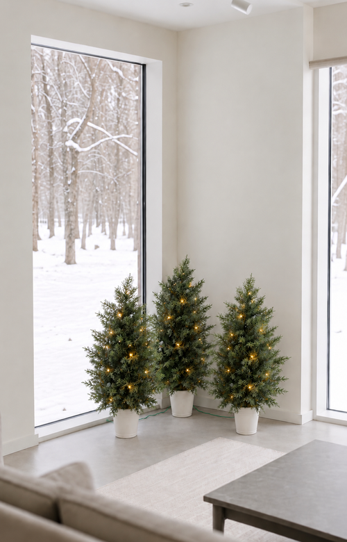 Gonice Pre-Lit Artificial Christmas Tree — One-Piece Potted Tree with Warm White LEDs