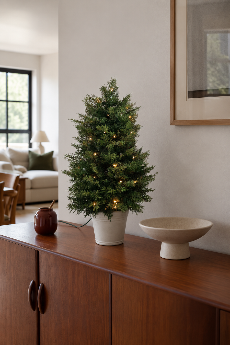 Gonice Pre-Lit Artificial Christmas Tree — One-Piece Potted Tree with Warm White LEDs
